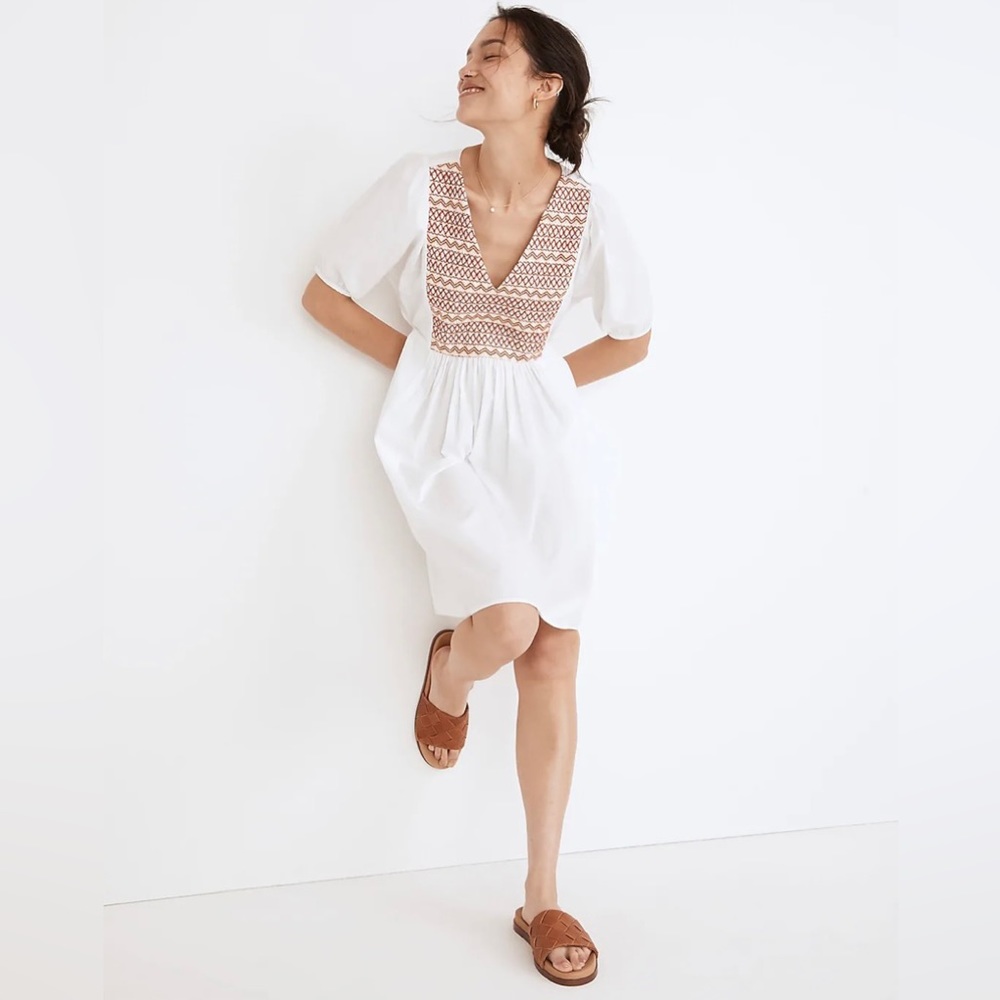 Madewell Embroidered Poplin V Neck Mini Dress NF854